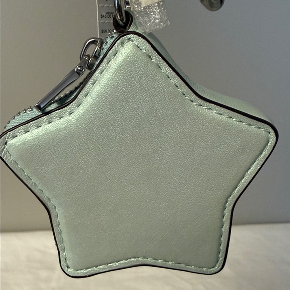 Coach Star Bag Charm Keychain Mint Green Leather NWT 3.5"x3" - Picture 4 of 5